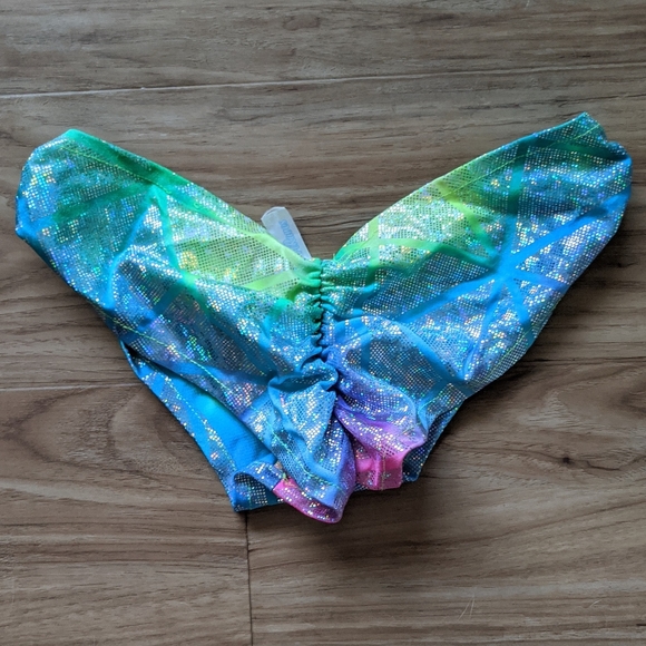 Iheartraves Rainbow Holo Scrunch Back Hot Short - Picture 3 of 6